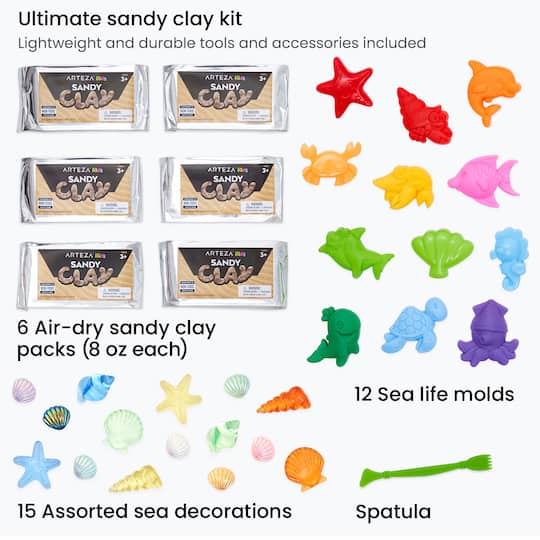 Arteza® Kids Sandy Clay Beach Kit with Shapes ,33 pcs
